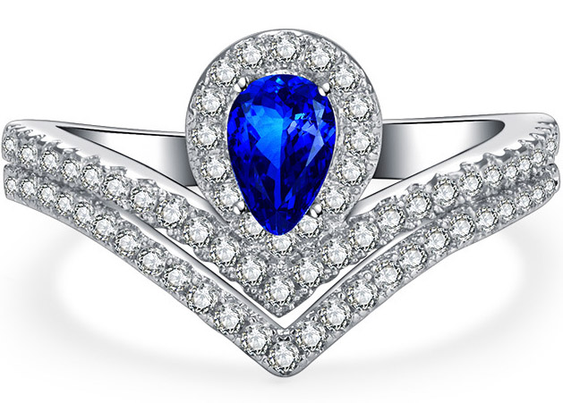 Stříbrný Prstýnek Safír Zirkony Regulovatelný Elegantní Ocel