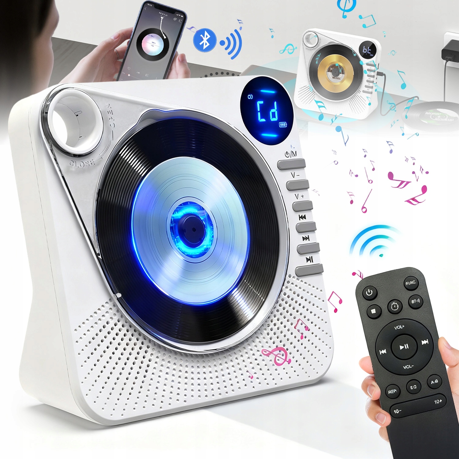 Přenosný Přehrávač CD Reproduktor Bluetooth Rádio Aux Usb Vynikající Dárky