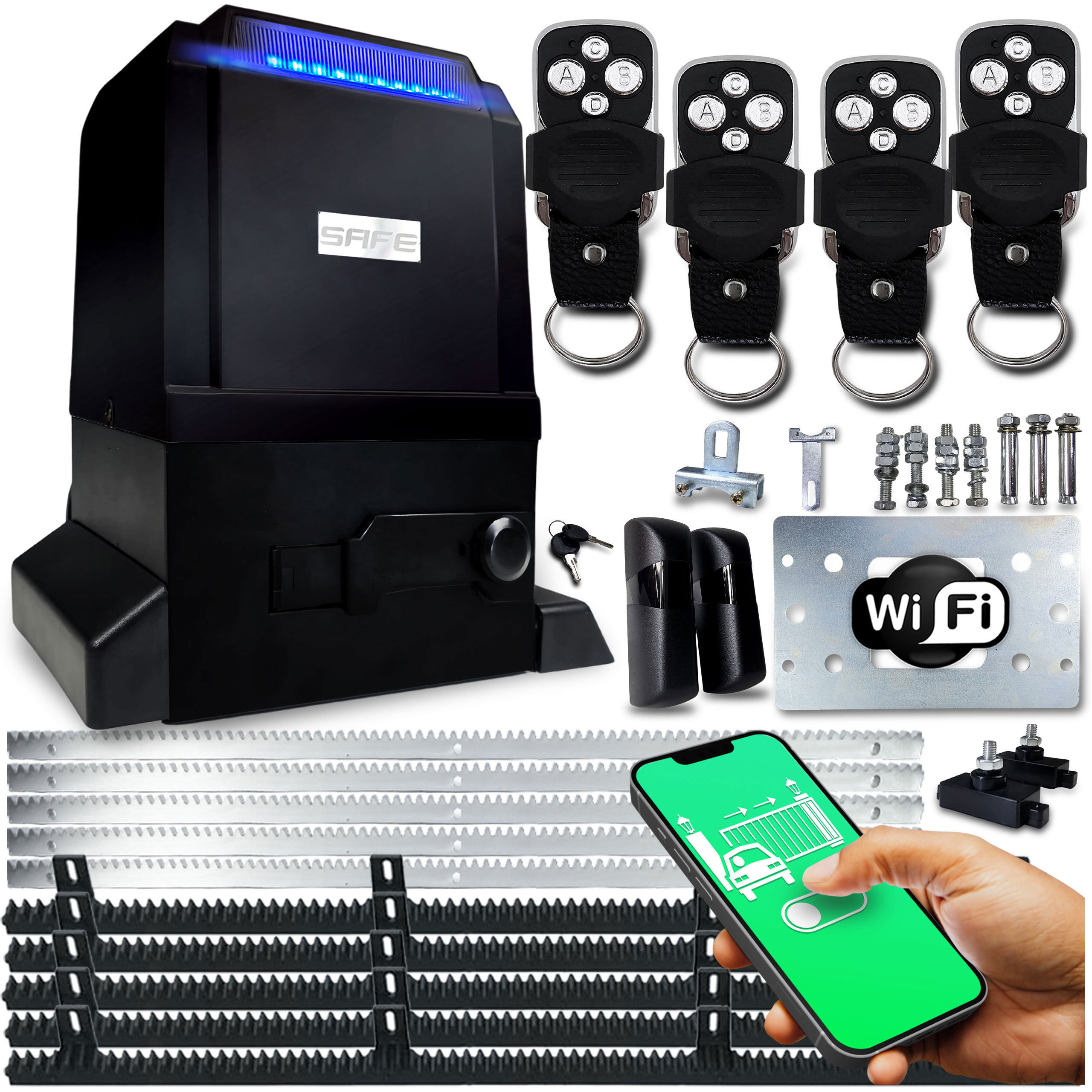 Set Pohon Pro Posuvnou Bránu 800 kg Ovladače Wifi lišta automatický pohon