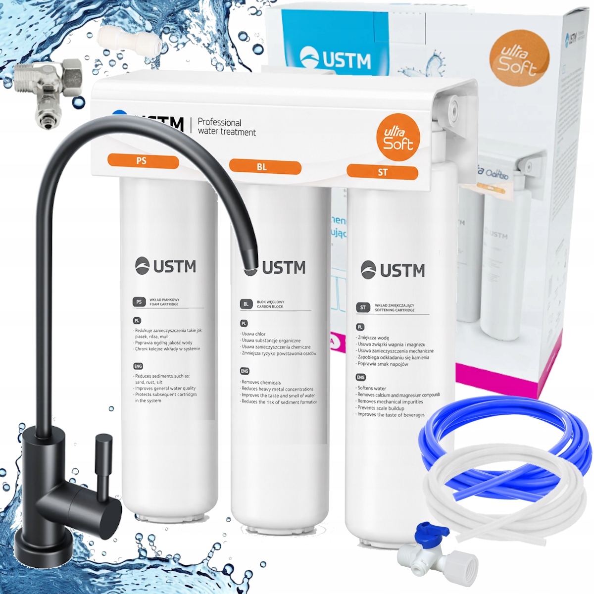 Vodný filter Systém filtrácie vody pod zmäkčovacím drezom odstraňuje vodný kameň Ustm