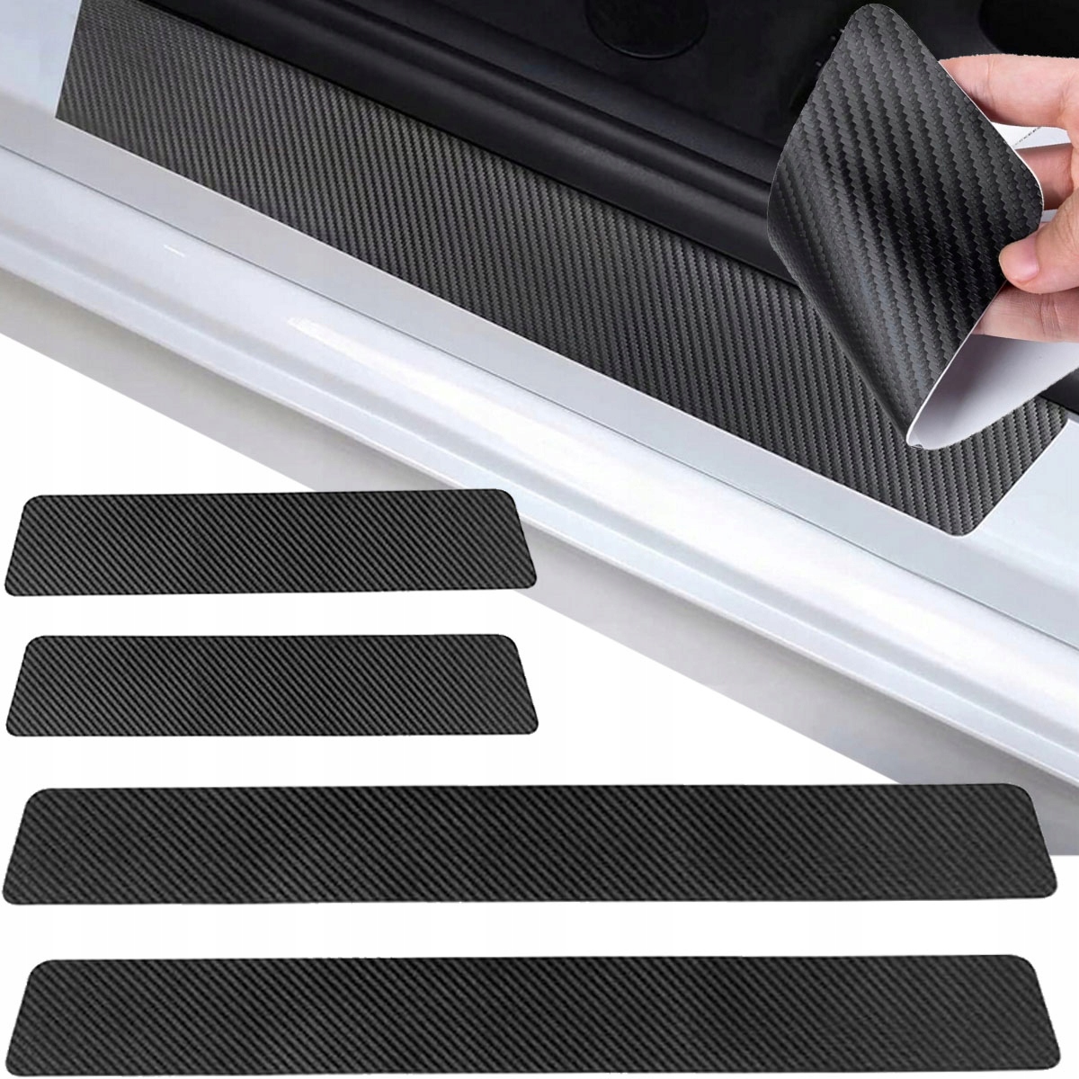 Naklejki Nakładki Ochronne Na Progi Samochodu Folia Zestaw 4 Szt Karbonowe