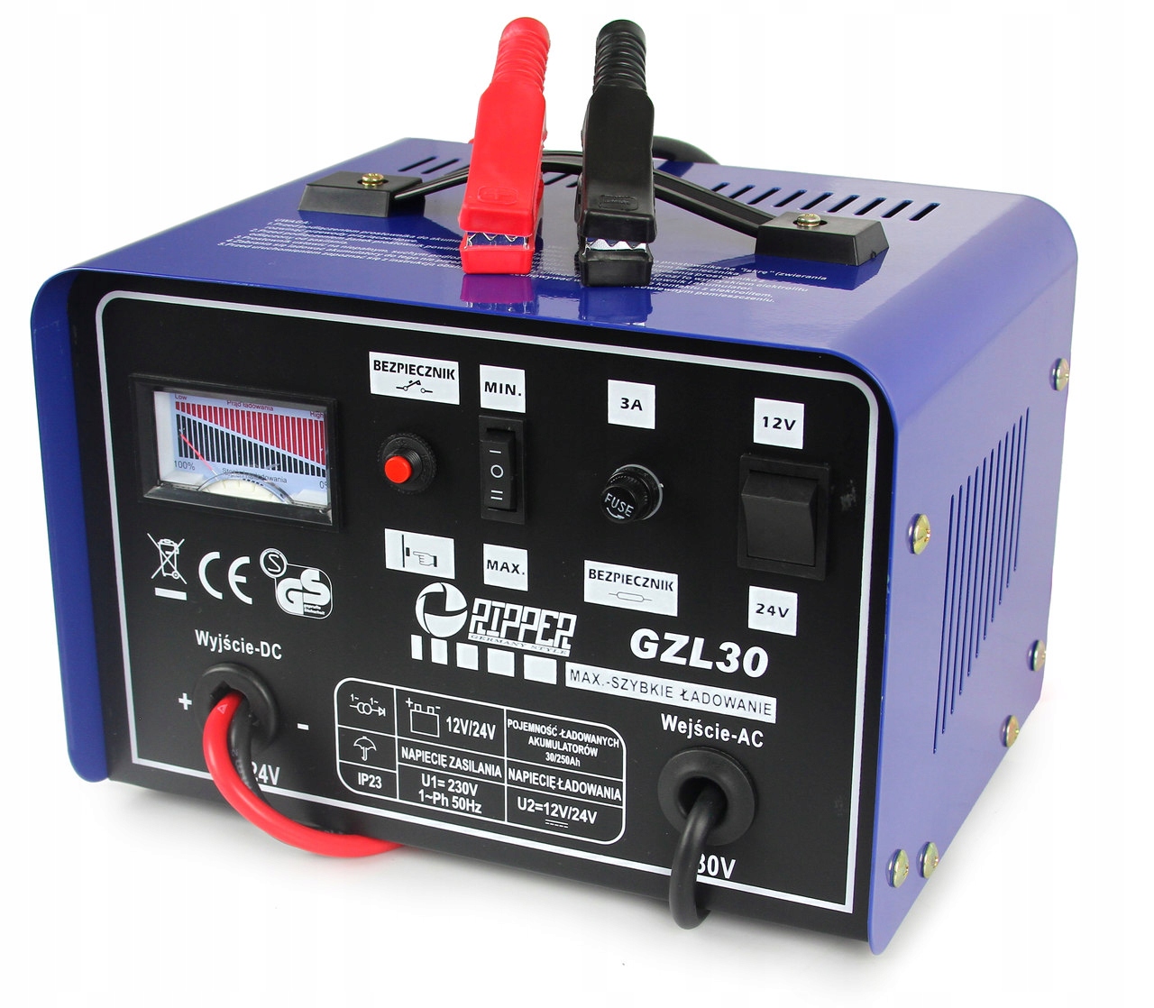 PROSTOWNIK Z FUNKCJĄ SZYBKIEGO ŁADOWANIA 30-250 Ah DO AKUMULUATORÓW AUTA Marka Ripper