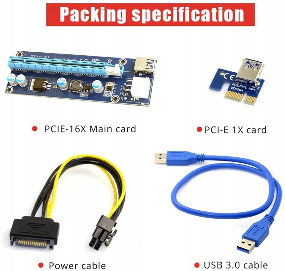 ADAPTER PCI EXPRESS 1X 16X USB 3.0 KABEL 6 PIN Długość kabla 0.6 m