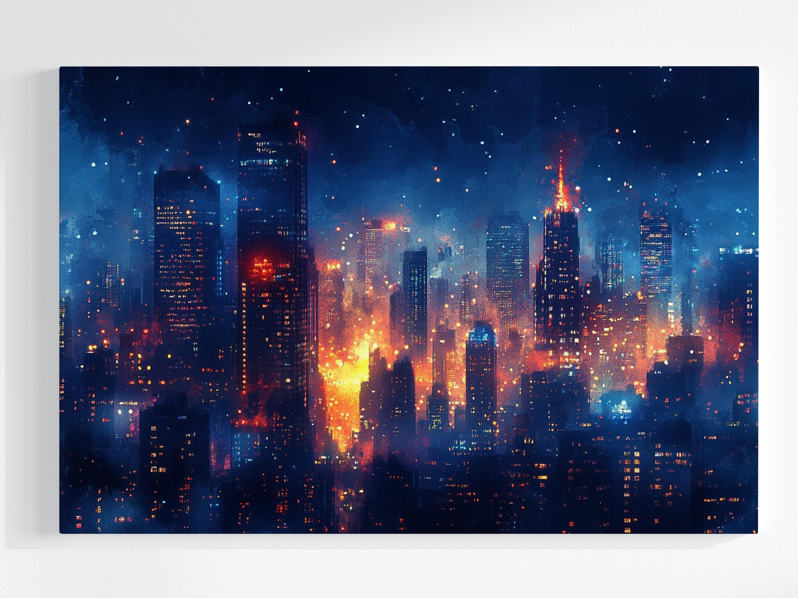 Obraz Na Plátně Canvas Město Panorama Mrakodrapy Noc Světla Pohled 120x80