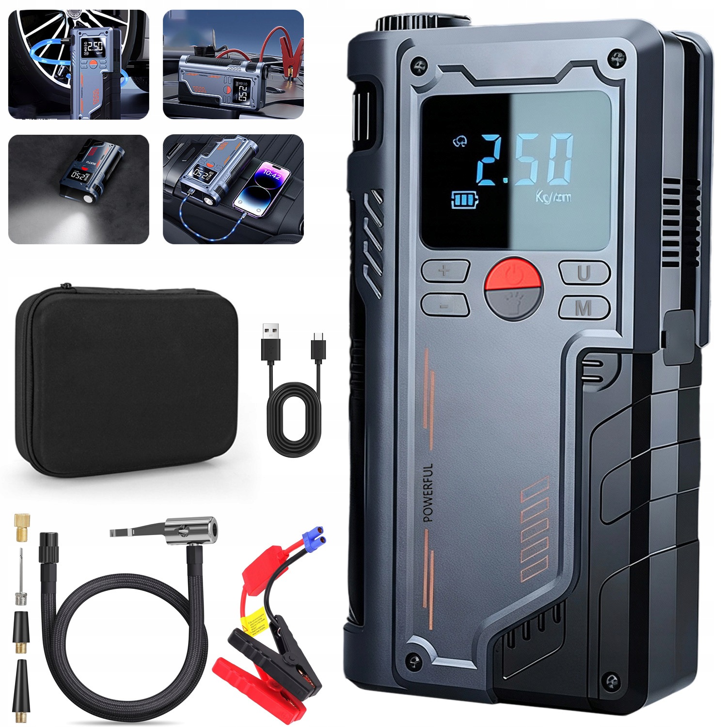 Výkonný Powerbanka Pro Startování Auta Jump Starter Booster 20000MAH Led 2V1