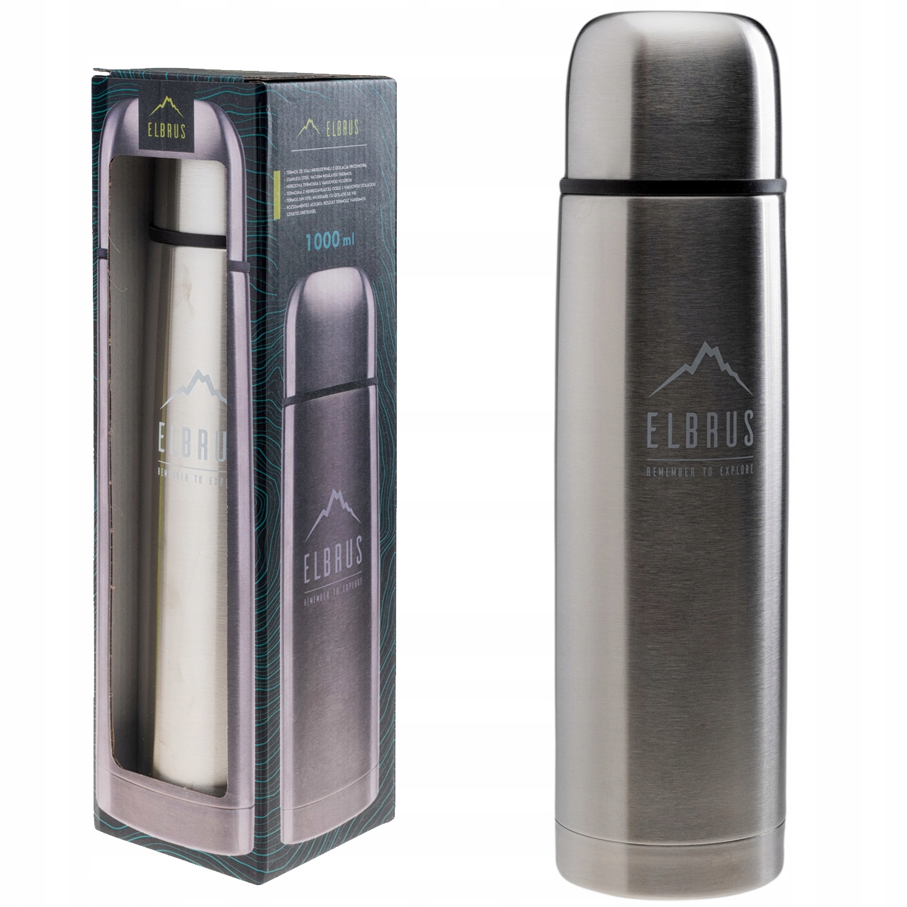 Termoska termický turistický 1000 ml Elbrus Vakuový ocelový hrnek stříbrný