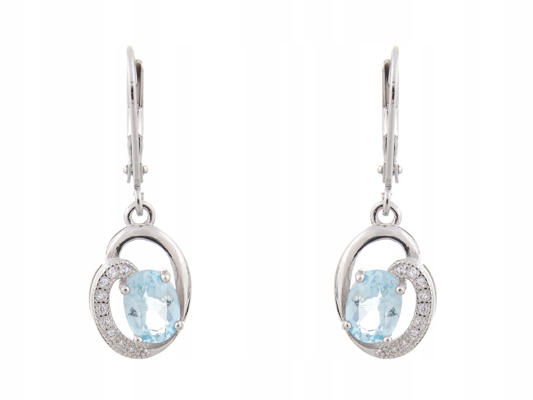 Stříbrné Závěsné Náušnice Rhodiované Sky Blue Topaz Přírodní