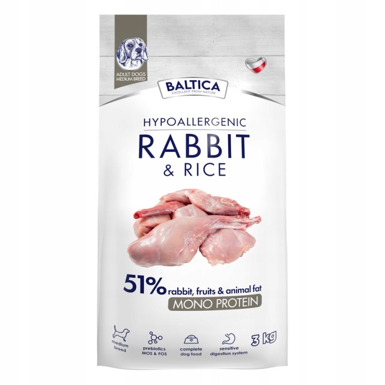 Levně Baltica Adult Králík s rýží M 3 kg Hypoalergenní suché Krmivo pro psy