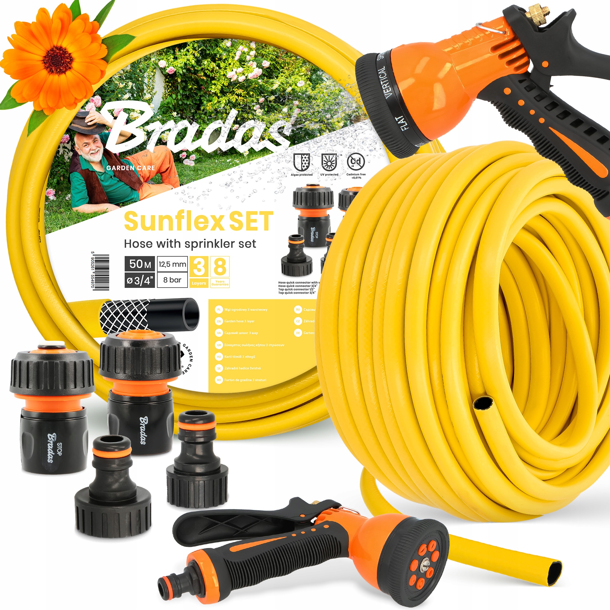 Záhradná Hadica 3/4 Vody Navíjacia Pružná 50 m Šlauf 3-VRSTVOVÁ Zalievacia Yo