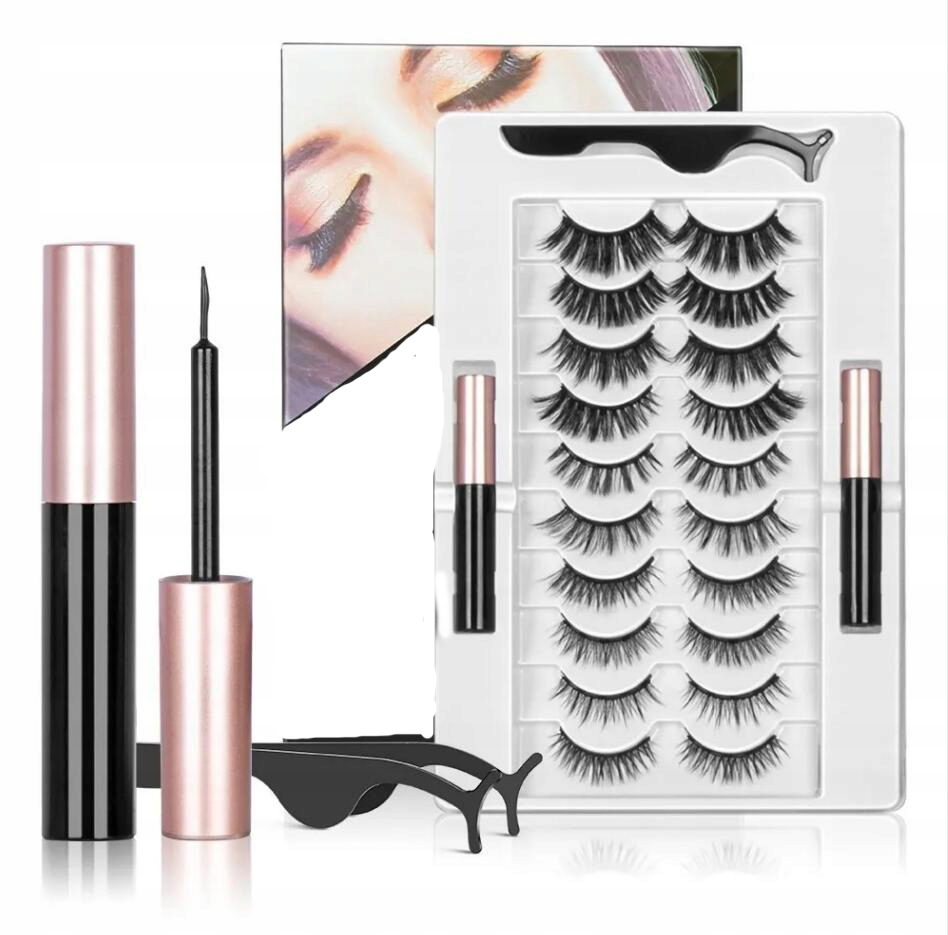RZĘSY MAGNETYCZNE 10X DŁUGIE+PĘSETA + 2X EYELINER