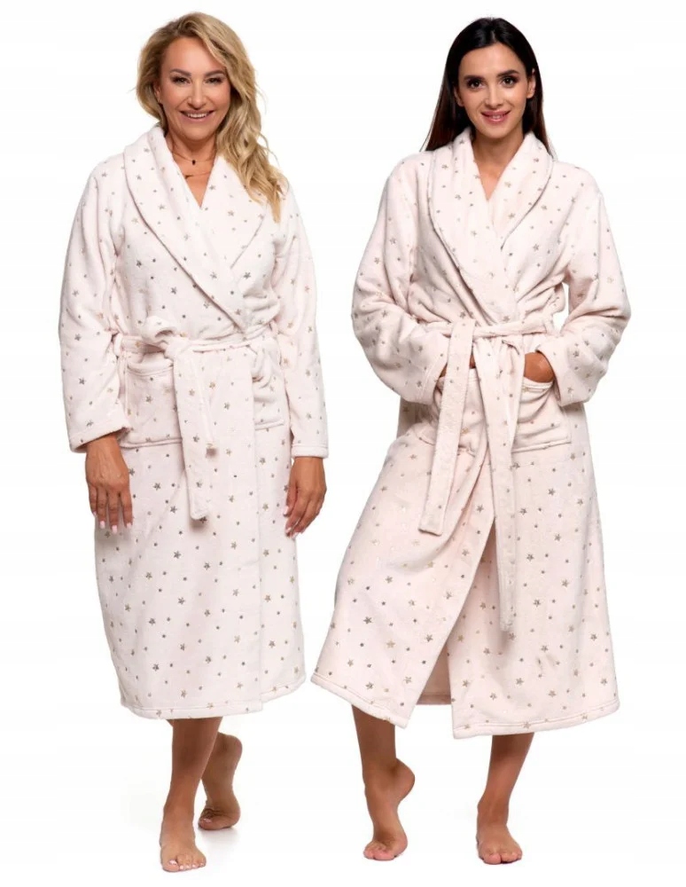 Dlouhý župan se zlatými hvězdičkami, nadýchaný, vázaný, měkký, elegantní Moraj S