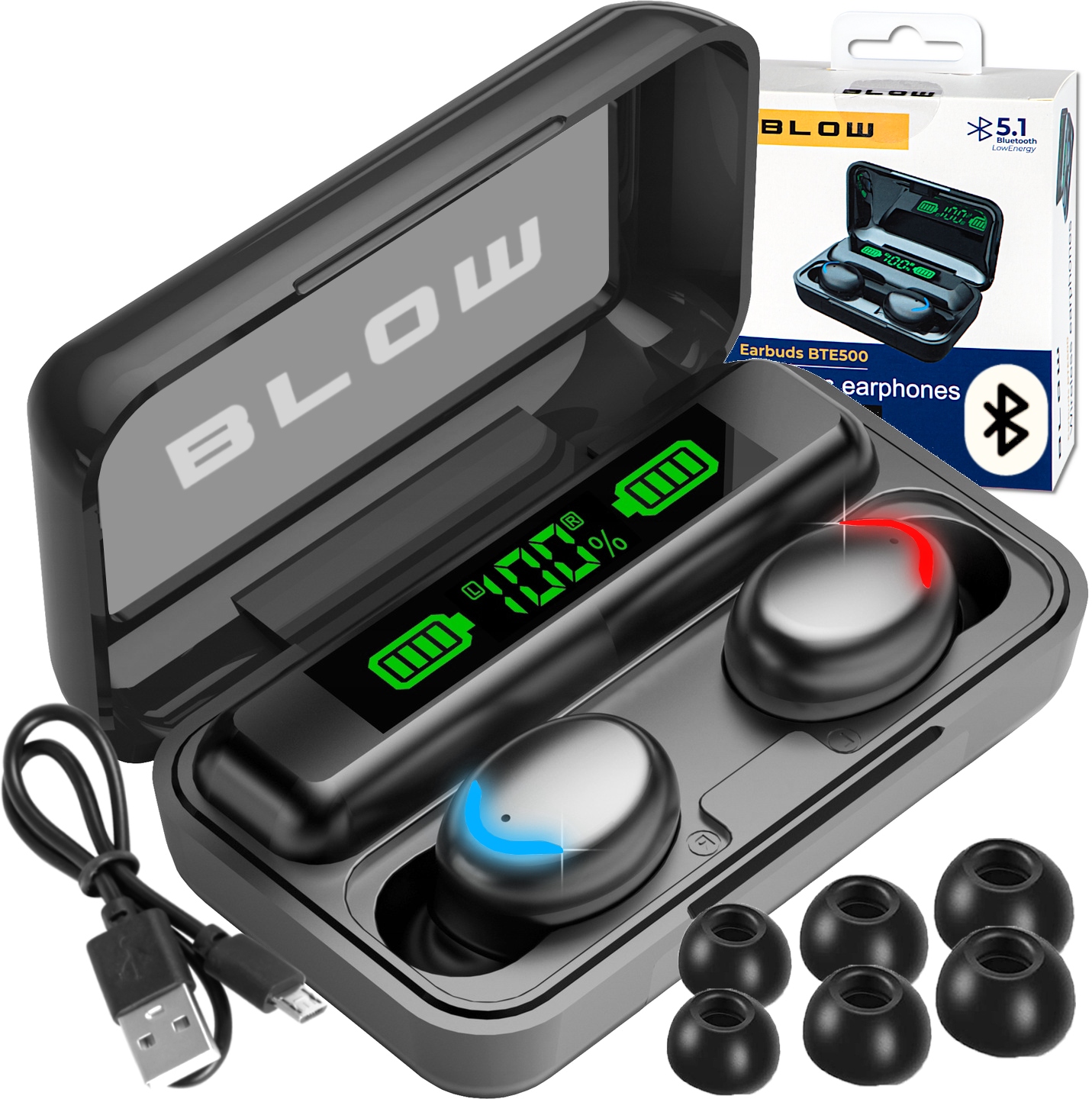 SŁUCHAWKI BEZPRZEWODOWE BLUETOOTH 5.1 + POWERBANK MIKROFON SPORTOWE DOUSZNE