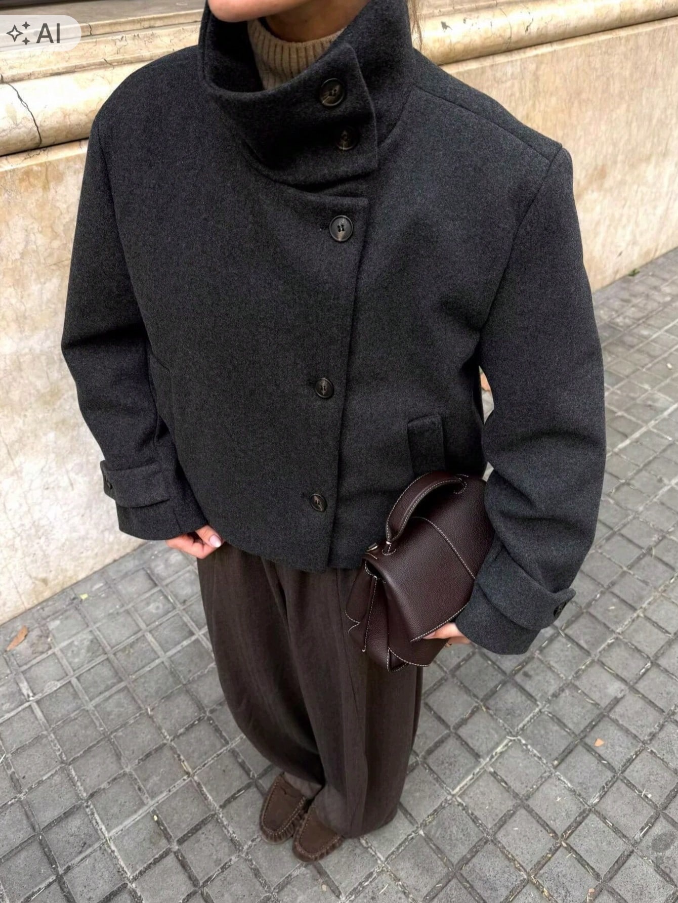 Shein Černá Dámská Bunda Se Stojáčkem A Knoflíky, Velikost 1L