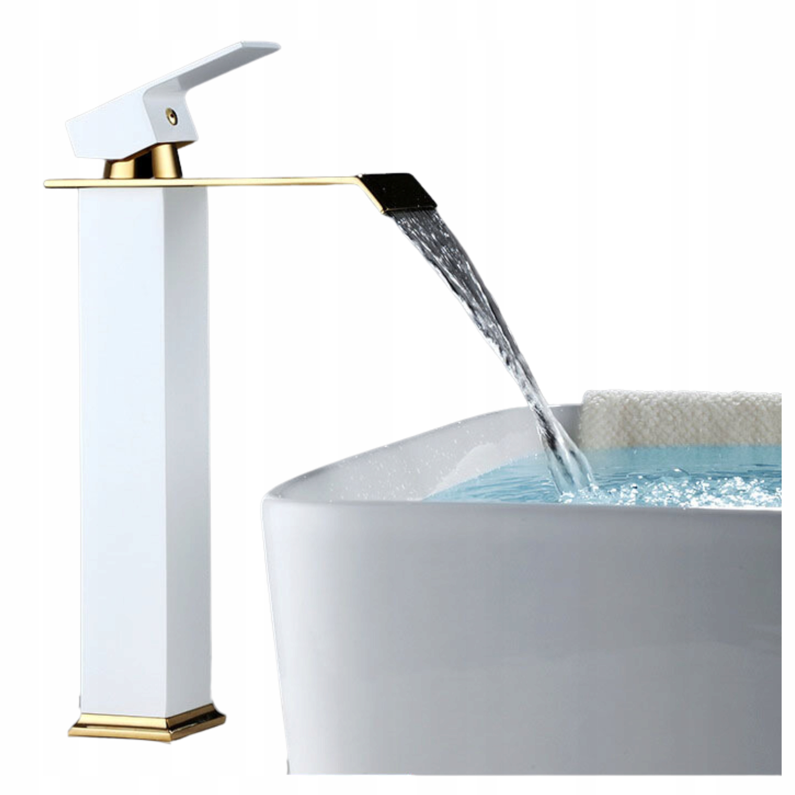 Umyvadlová baterie Bílá Zlatá s vodopádovým výtokem Vysoká Baterie do koupelny