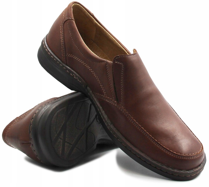 Kožené pánské polobotky na podzim pro seniory, hnědé Helios 871 44