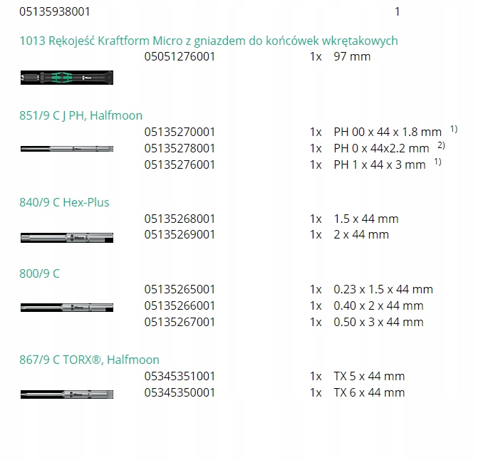 ZESTAW KRAFTFORM KOMPAKT MICRO 11 UNIVERSAL 1 WERA Marka Wera