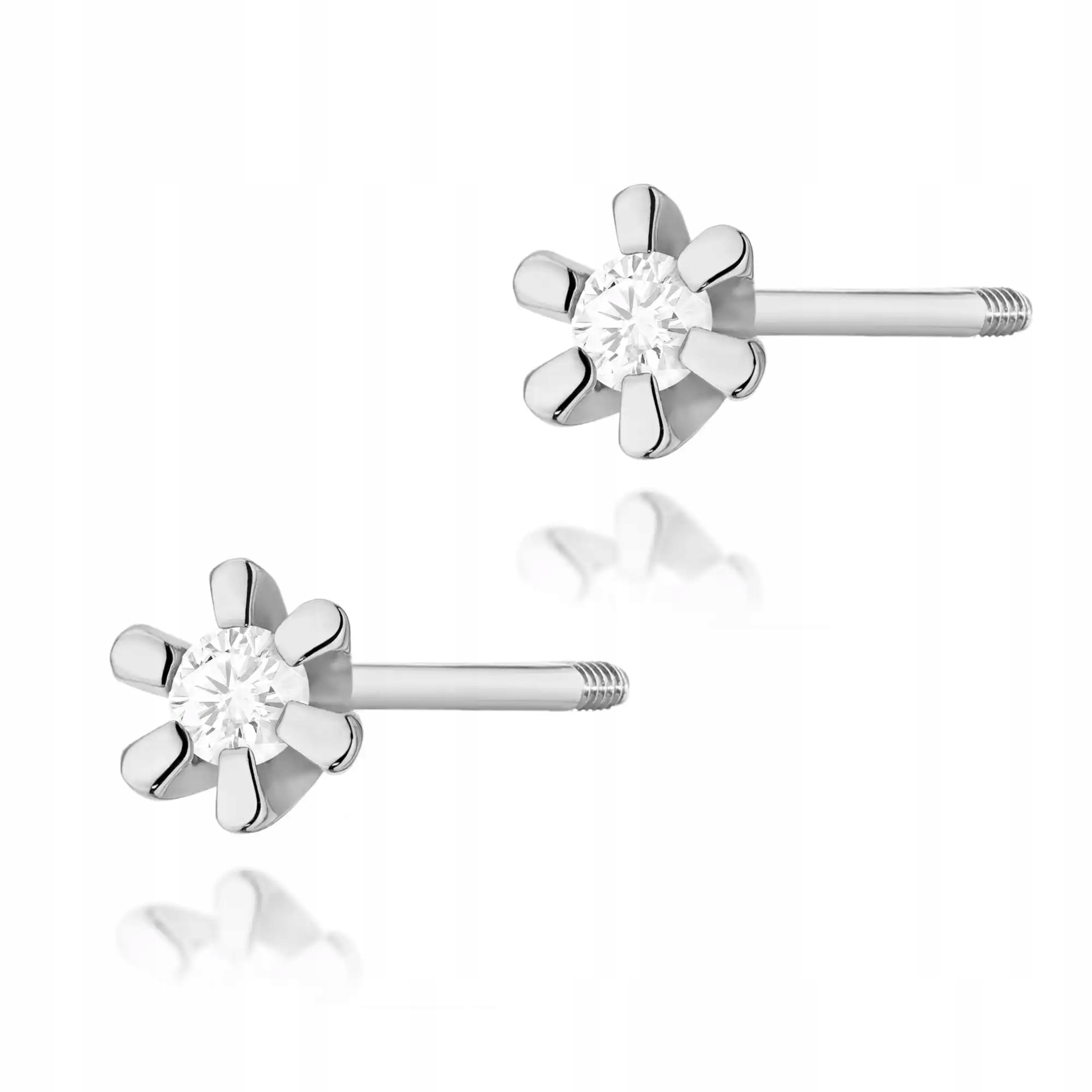 Zlaté náušnice 585 s diamantem, bílé zlato, elegantní na tyčinku jako dárek