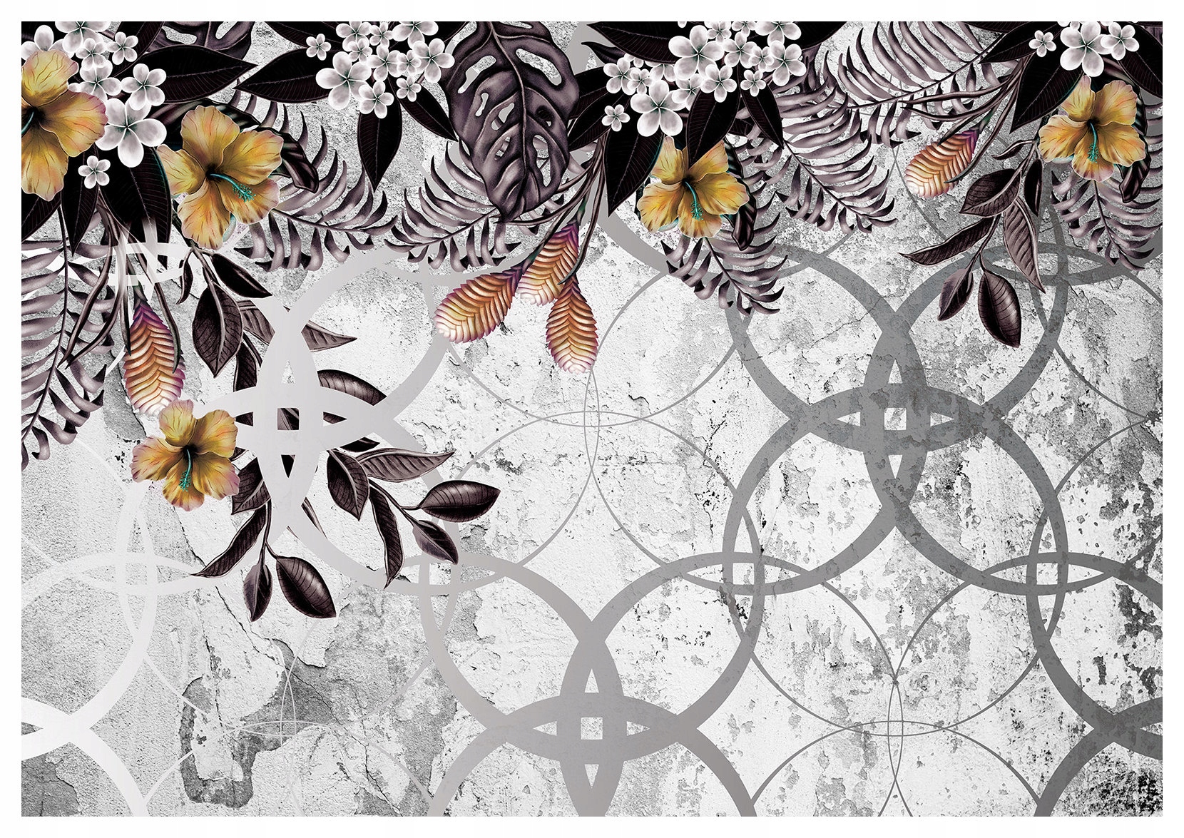 Fototapeta Tropické listy květiny geometrie štukatura 254x184 lepidlo