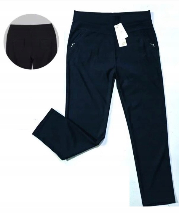 Nohavice elastické rovné v páse gumička 7/8XL bavlna čierna