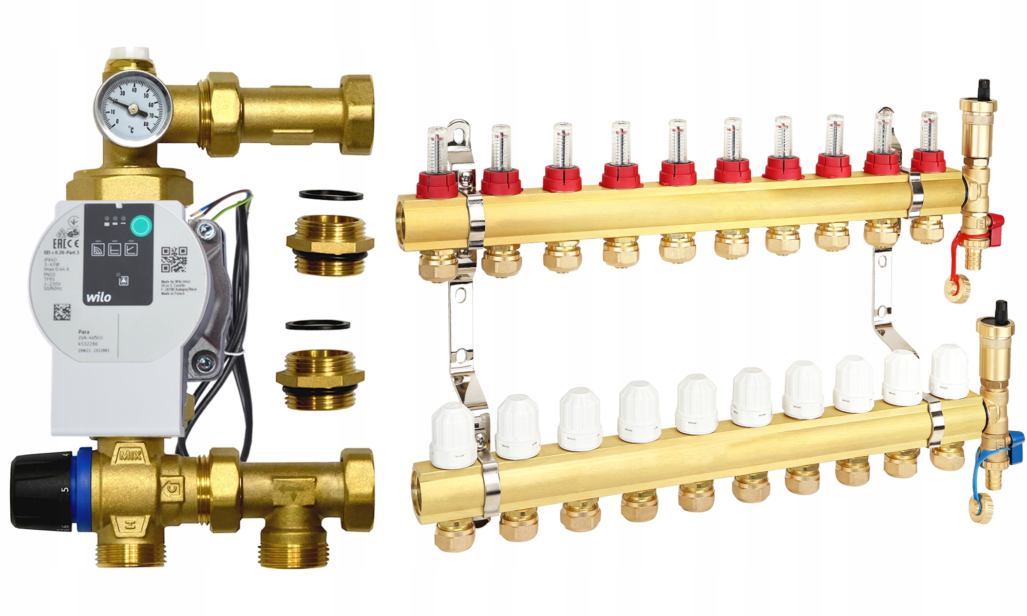 Rozdeľovač 10 Okruhov Podlahového Vykurovania Pre Podlahovú Krytinu, Čerpadlo, Para