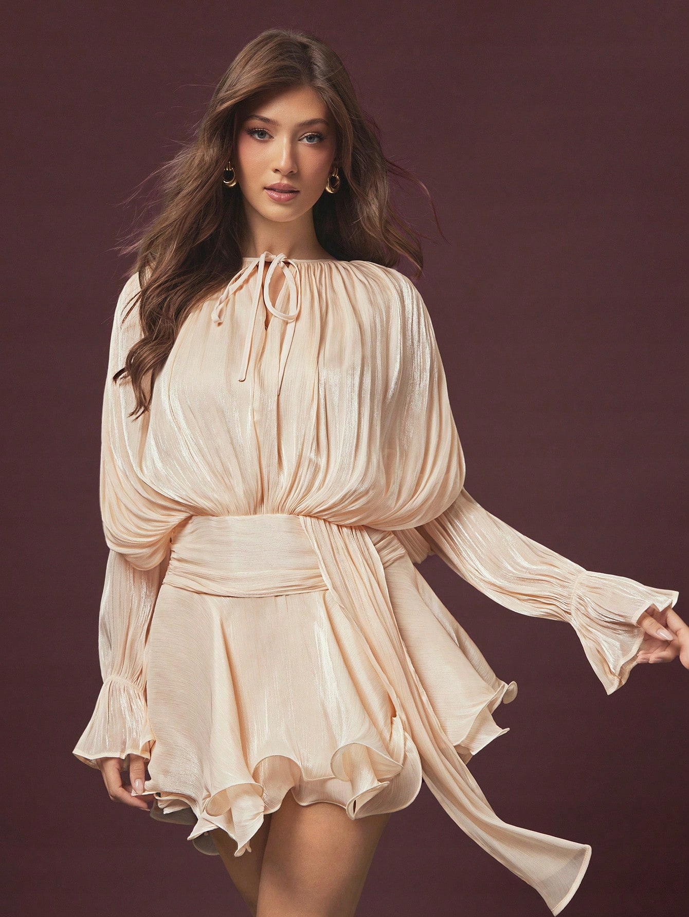 Shein Elegantní Šaty S Volánky A Bufetovými Rukávy, Velikost L 1M