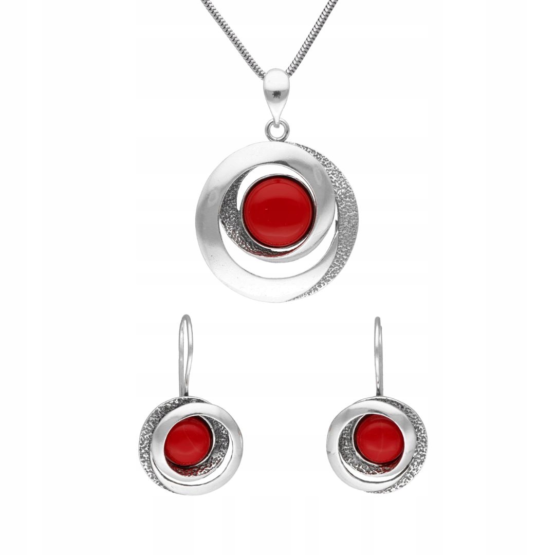 Geometrický komplet s korálem stříbro