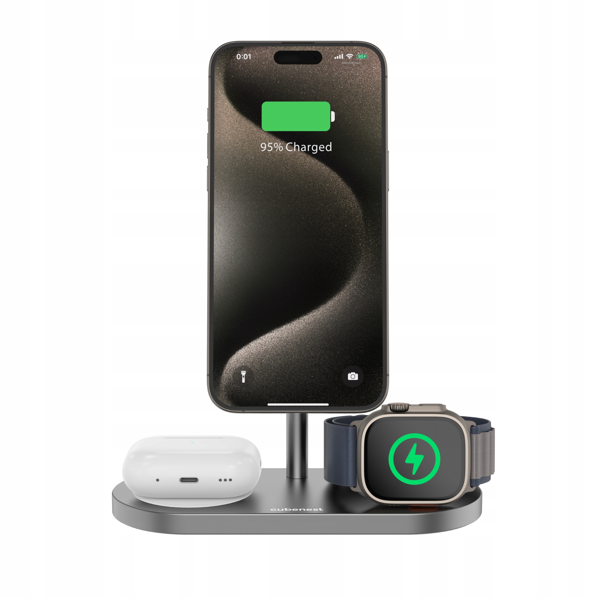 Bezdrátová magnetická 3v1 nabíječka s Magsafe S313Pro Cubenest šedá