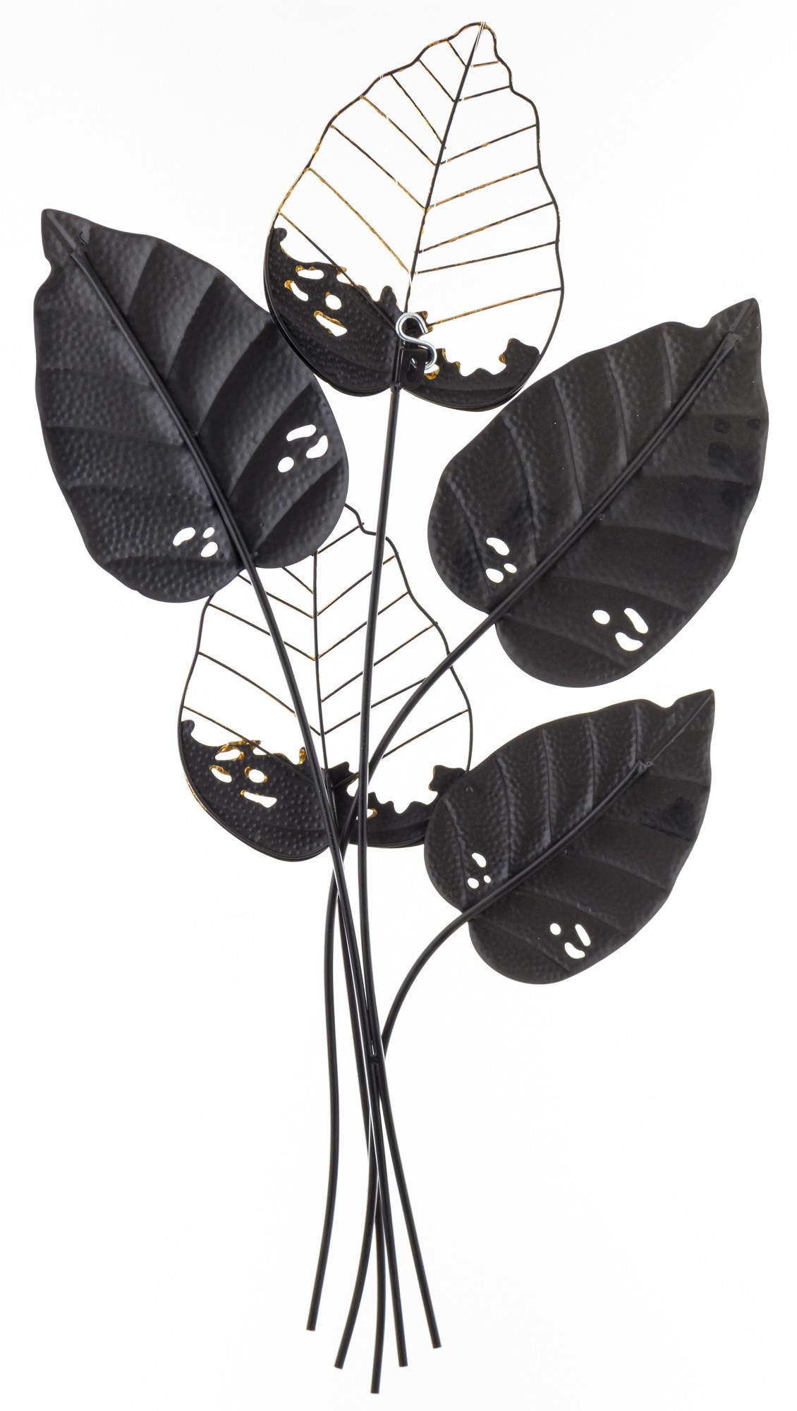 DEKORACJA ŚCIENNA METALOWA ZŁOTA CZARNA LIŚCIE Typ haczyk