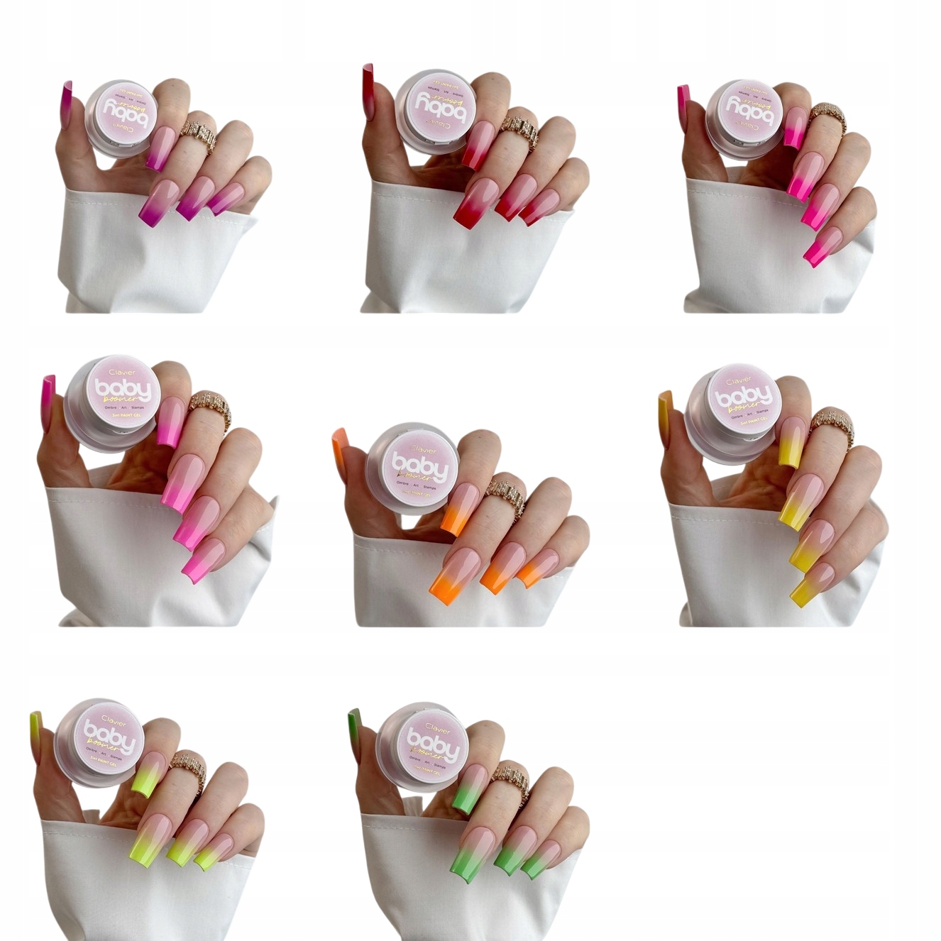 Baby Boomer żel 3w1 Clavier Art Stamps Ombre Rainbow R01-R08 8szt 3g