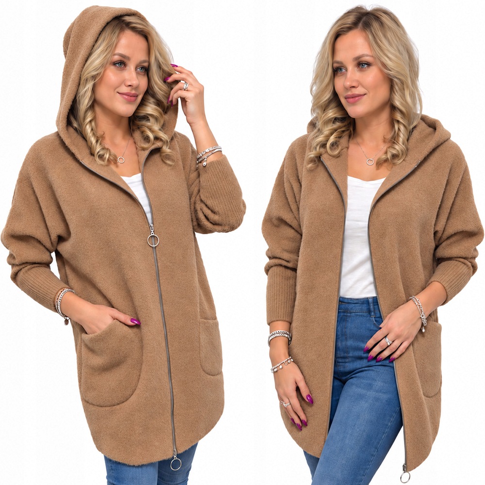 Alpaki Zip Kabát Vlna Barvy oversize Dlouhý