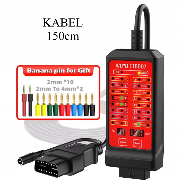 Breakout Box Obd 16 Pin Woyo can tester box kábel OBD2 150 cm banánové zástrčky