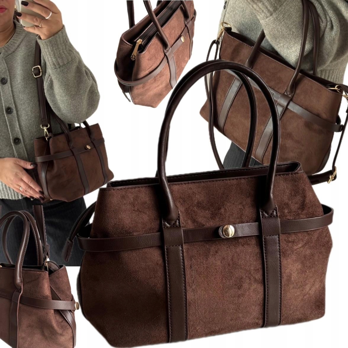 Dámská Kabelka Gallantry Paris Shopper Hnědá Semišová Eko Kůže Semišový