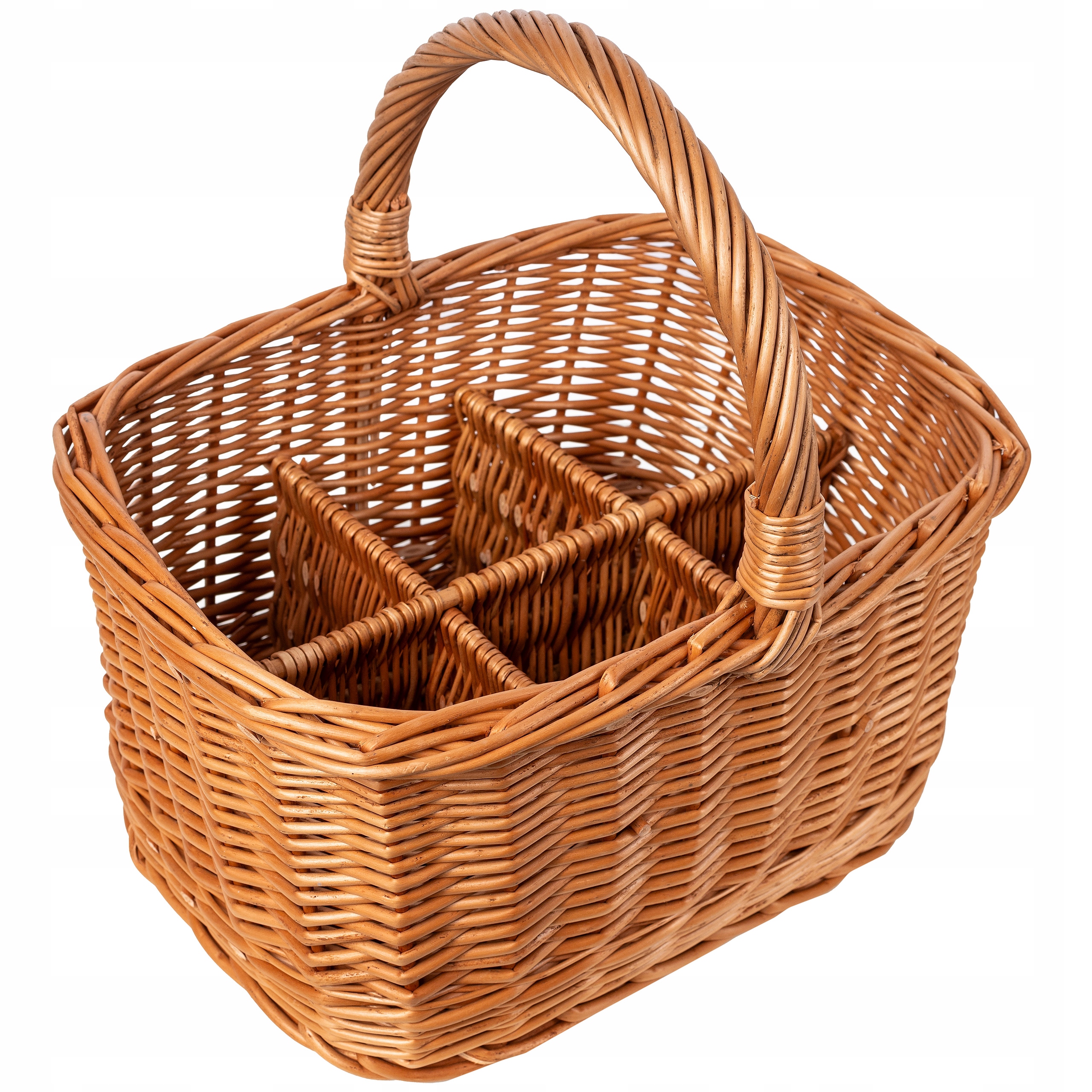 Velký proutěný koš na lahve, nákupy s uchem, přepravka na 6 lahví