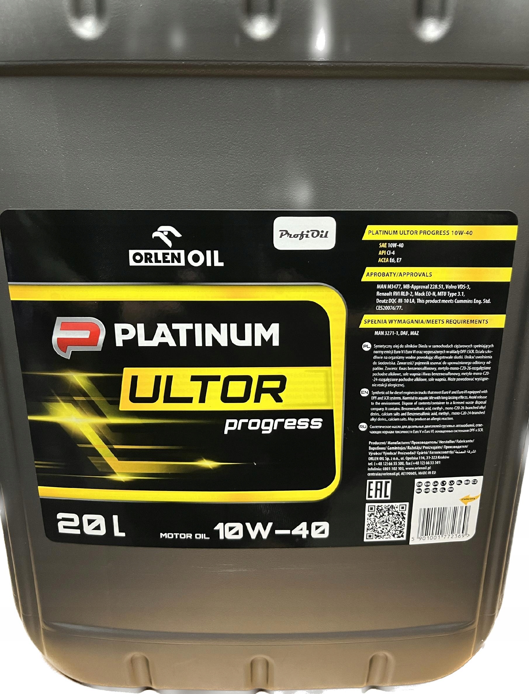 ORLEN OIL Platinum PROGRESS 10W-40 LOW SAPS 20L Rodzaj półsyntetyczne