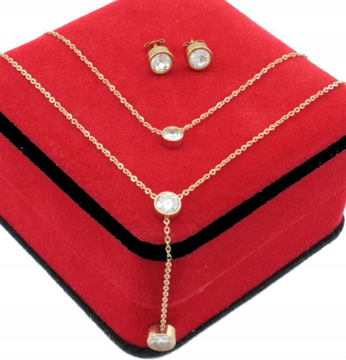KOMPLET ZŁOTY DOUBLE ZIRCONIA STAL CHIRURGICZNA