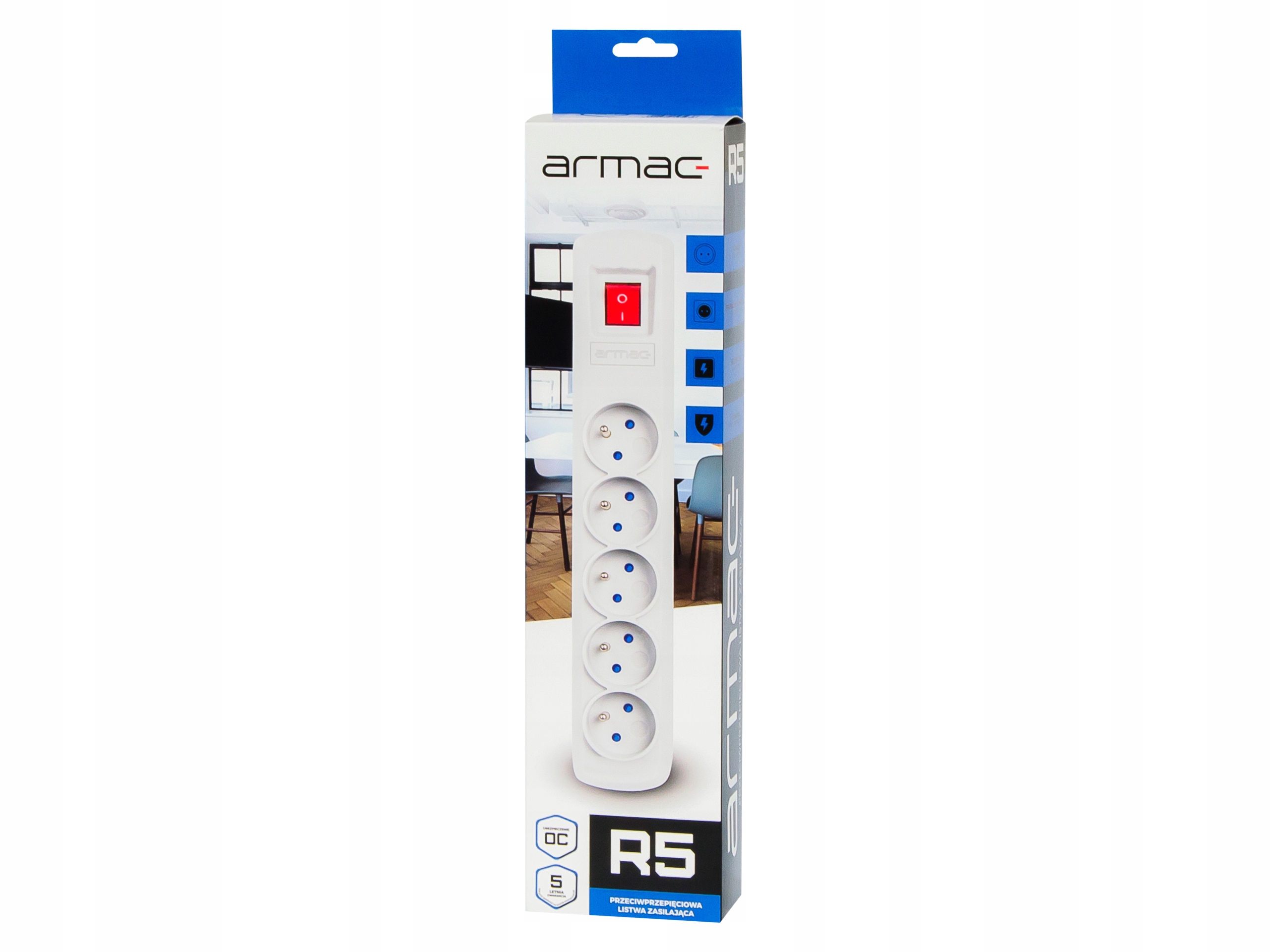 LISTWA ATYPRZEPIĘCIOWA PRZEDŁUŻACZ 1,5m 5GNIAZD PRZECIWZWARCIOWA UZIEMIENIE Marka Armac