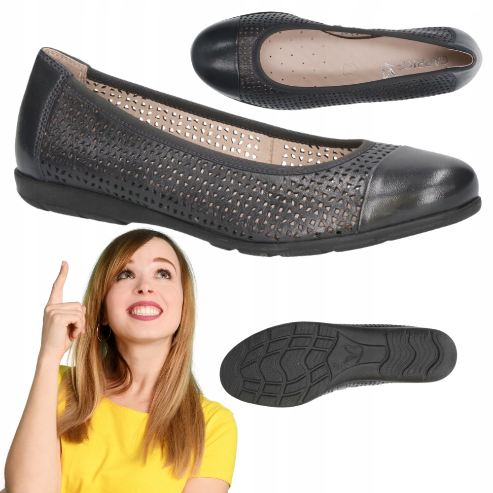 Dámské baleríny Kožené Caprice elegantní sportovní ažurové pohodlné 37