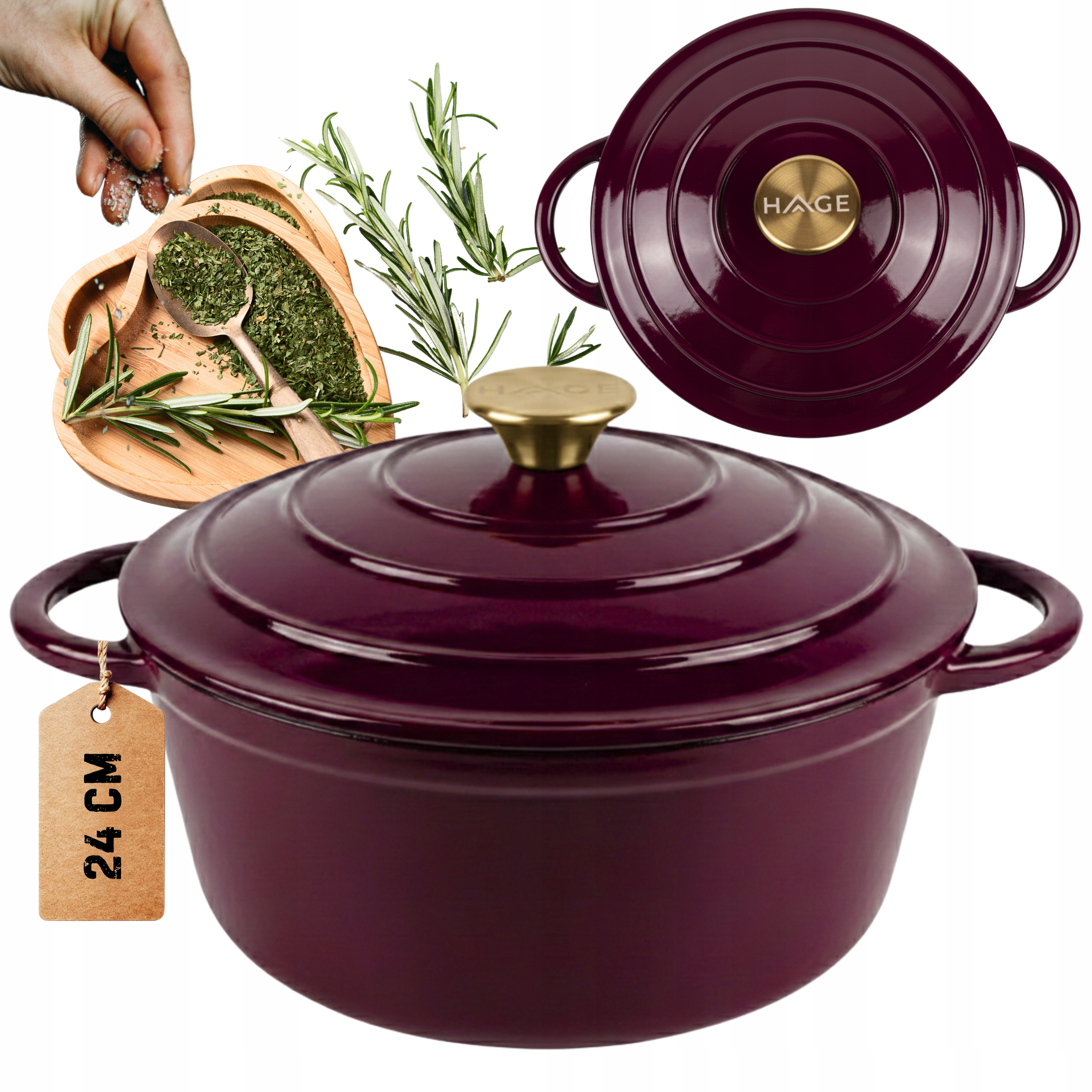 Hrnec 4 L Smaltovaná Poklice Lilek Plyn Indukce Trouba 24 CM