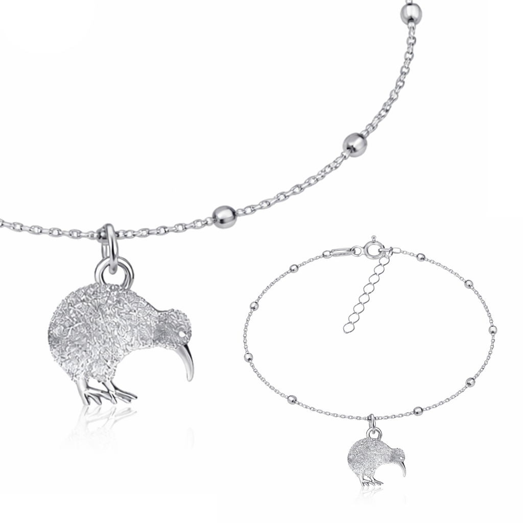 Ptáček kiwi stříbrný kuličkový náramek stříbro 925