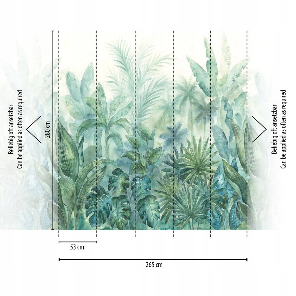 Botaniczna TAPETA MURAL - akwarelowa DŻUNGLA LIŚCIE PALMY - AS CREATION Wysokość produktu 280 cm
