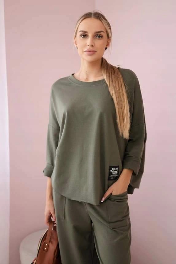 Komplet bawełniany bluza plus spodnie oversize Moda Włoska Rozmiar uniwersalny