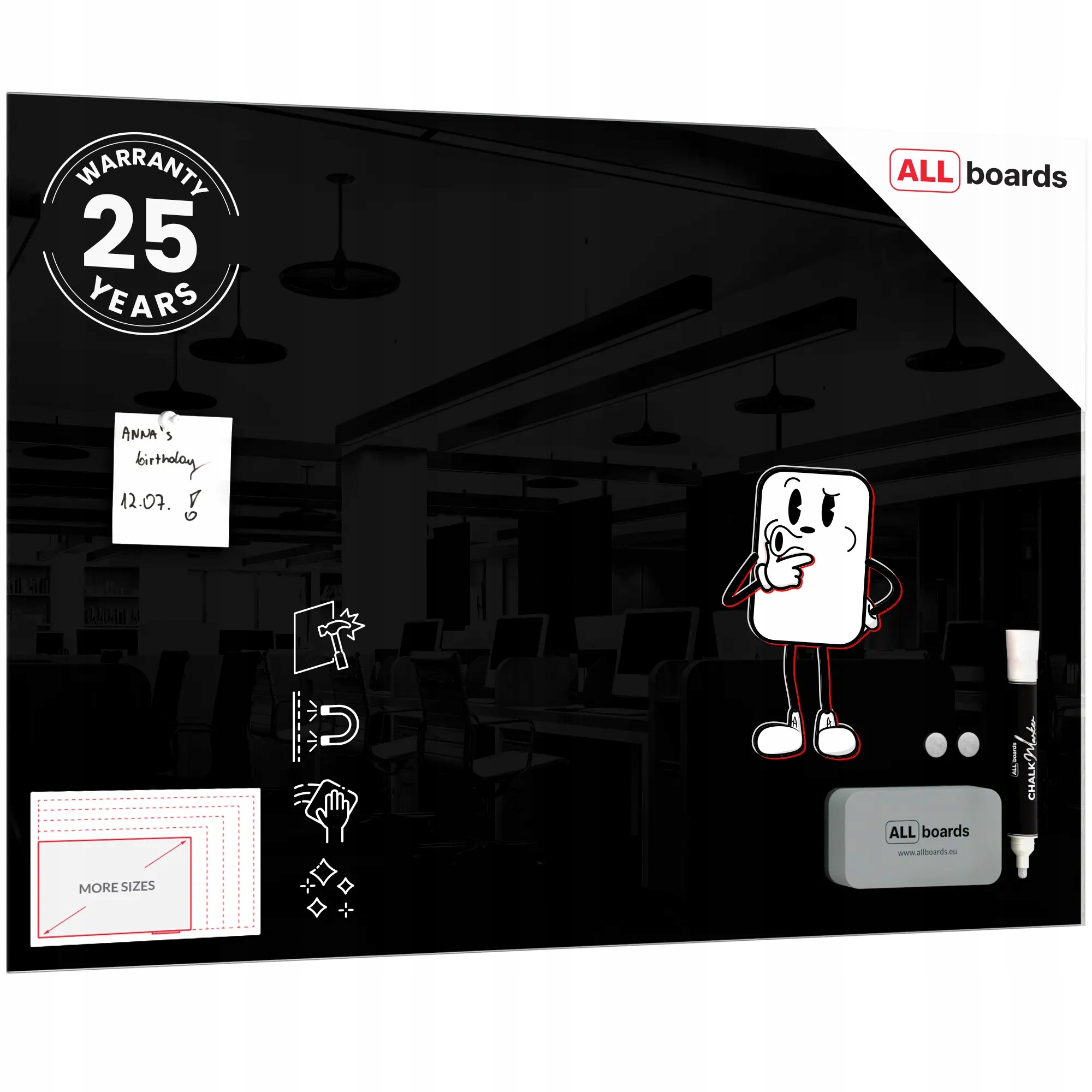 Tablica magnetyczna szklana Czarna 90x60 cm