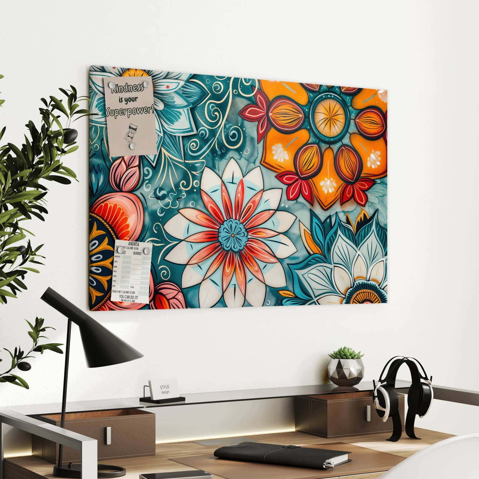 Magnetická tabule Vzor Květinová mandala 90 × 60 cm
