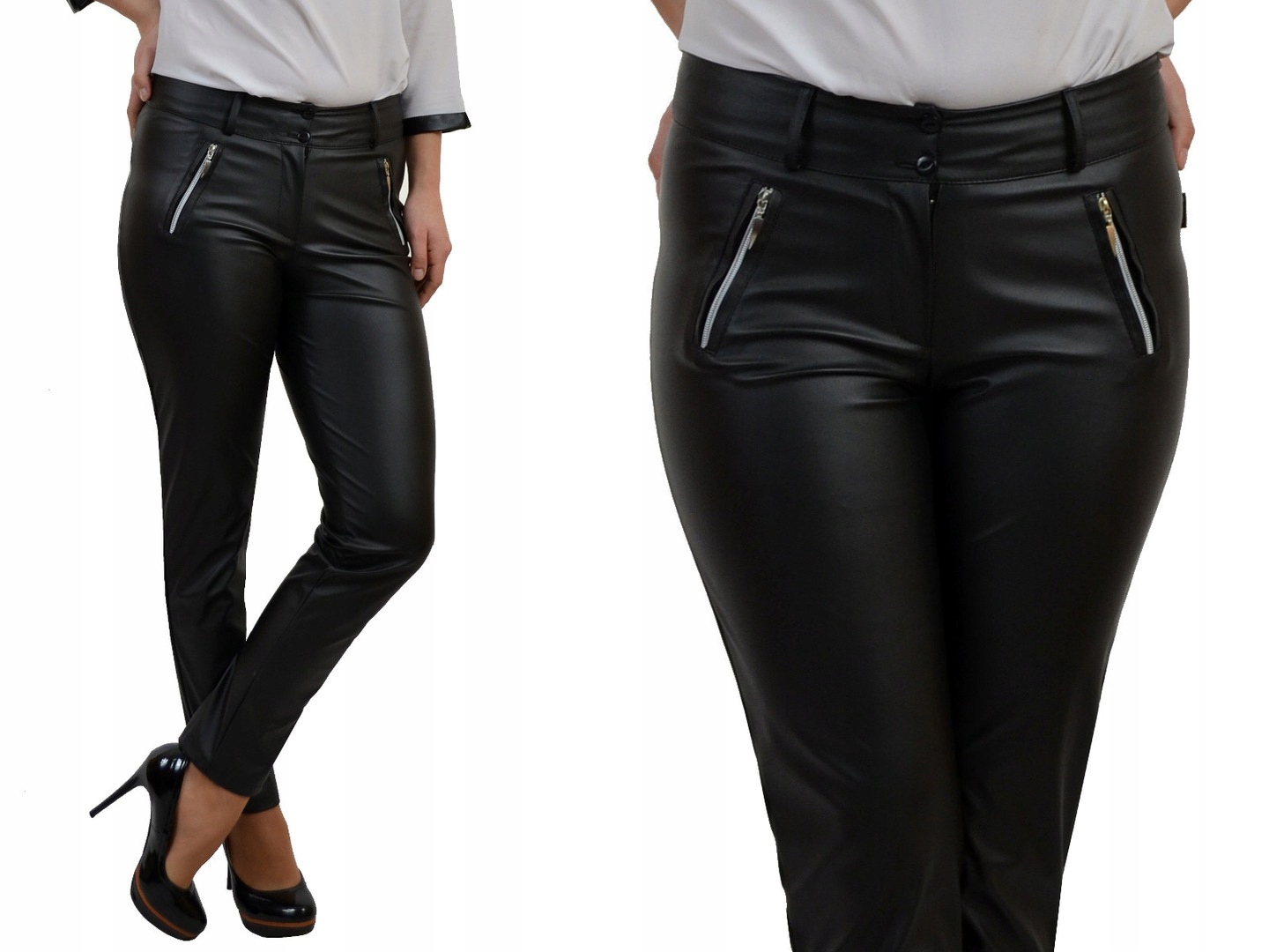 SEXY SPODNIE EKO SKÓRA Z SUWAKAMI Roz.48