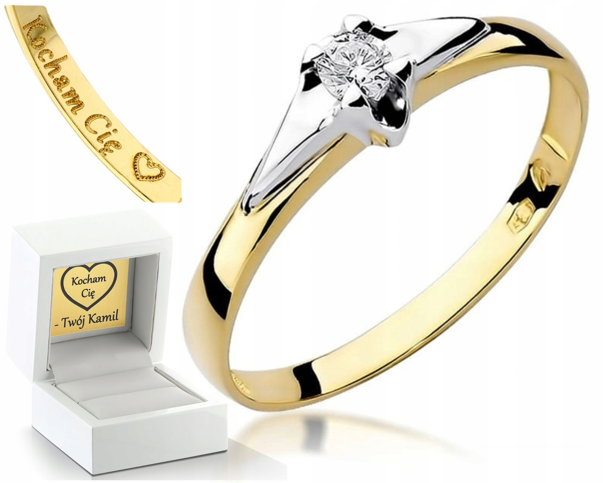 Zásnubní Prstýnek Diamant Žluté Zlato Gravírování 585 Dárek