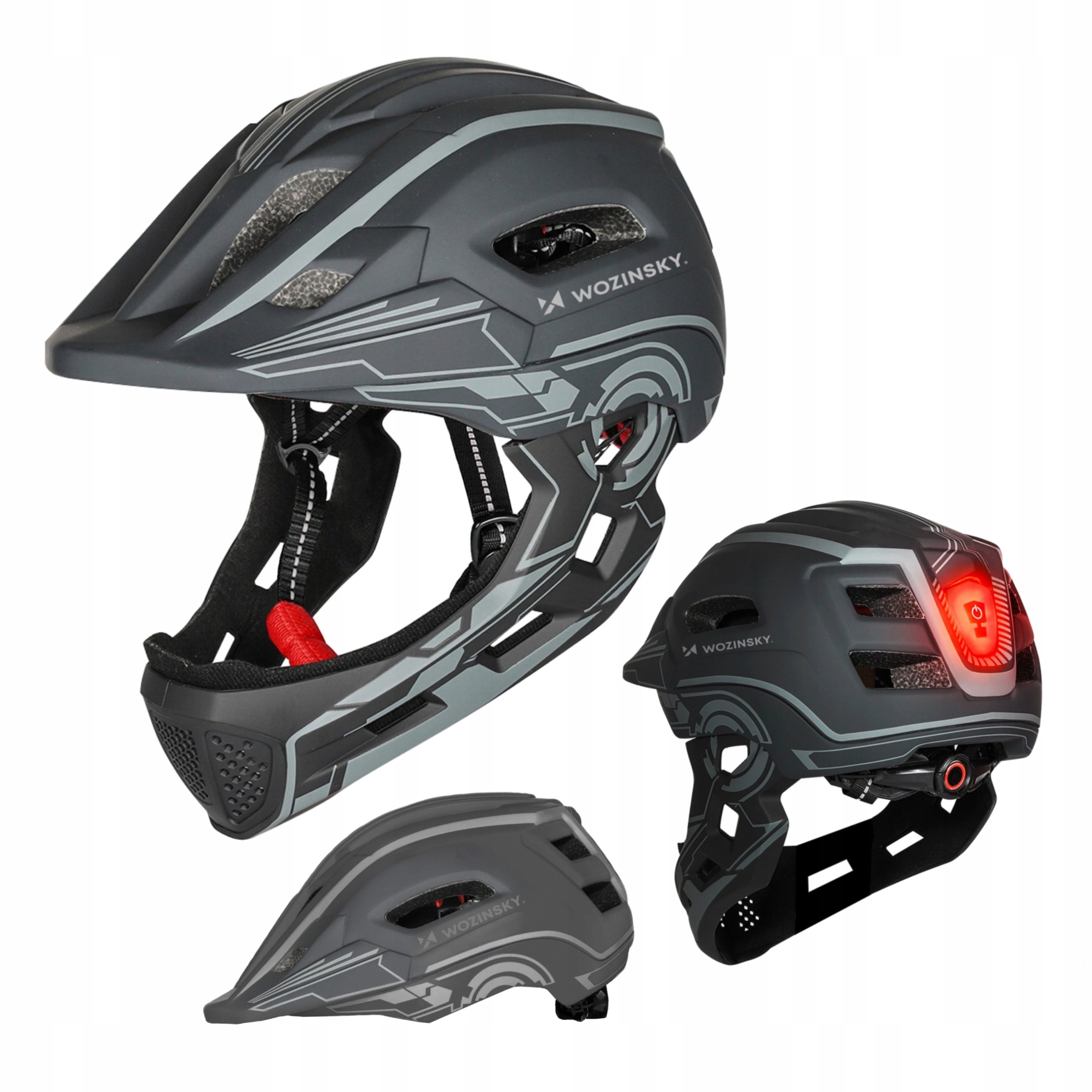 Kask Rowerowy Full Face Odpinana Szczęka Wbudowana Lampka Led Regulacja