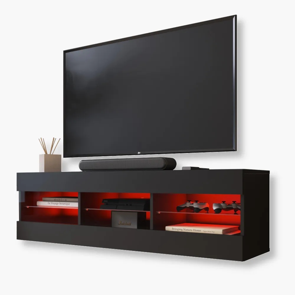 komodee Tivoli Rtv skříňka 140 Černá, skleněné Rgb Led police