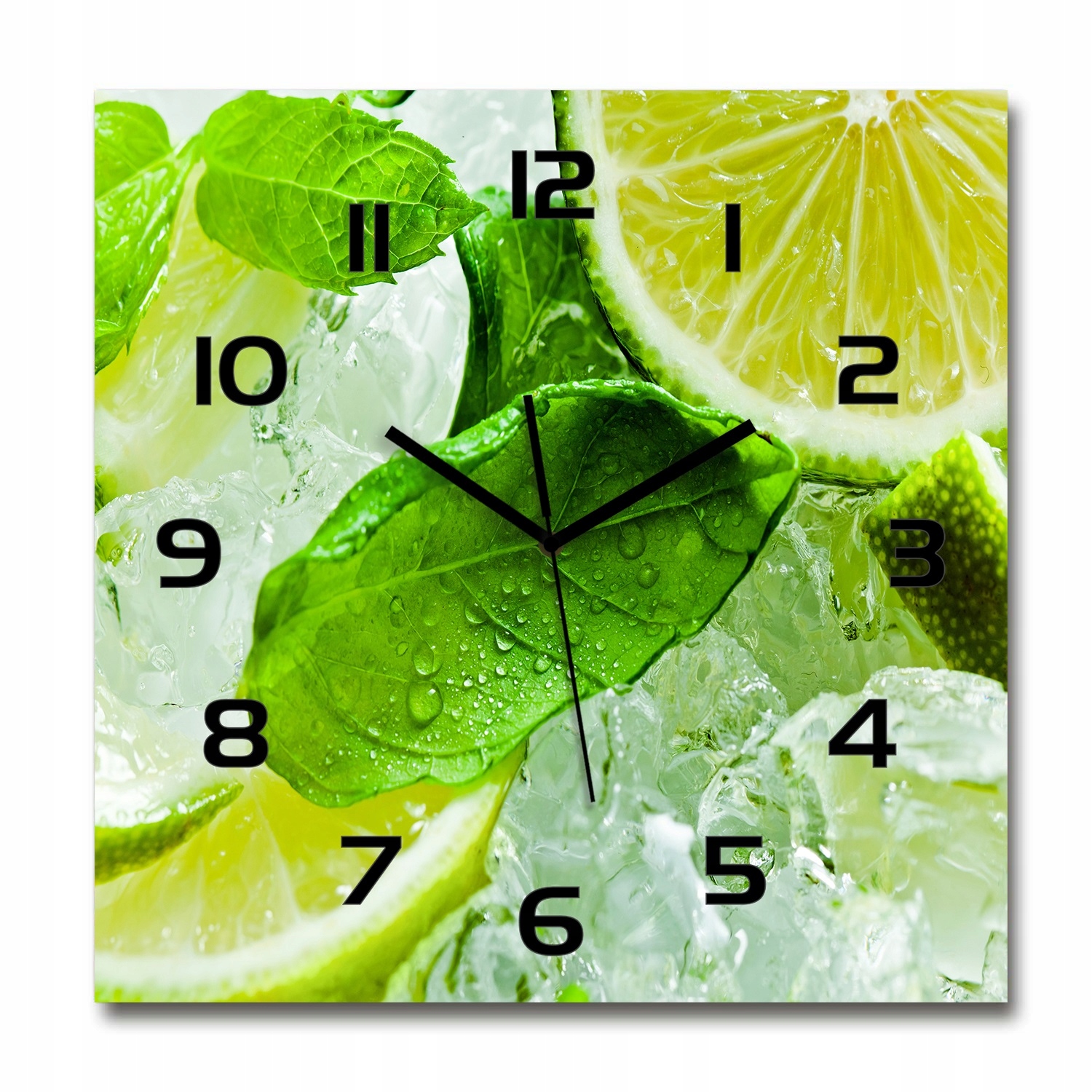 

Szklany duży zegar wiszący Limonka z lodem 60x60cm