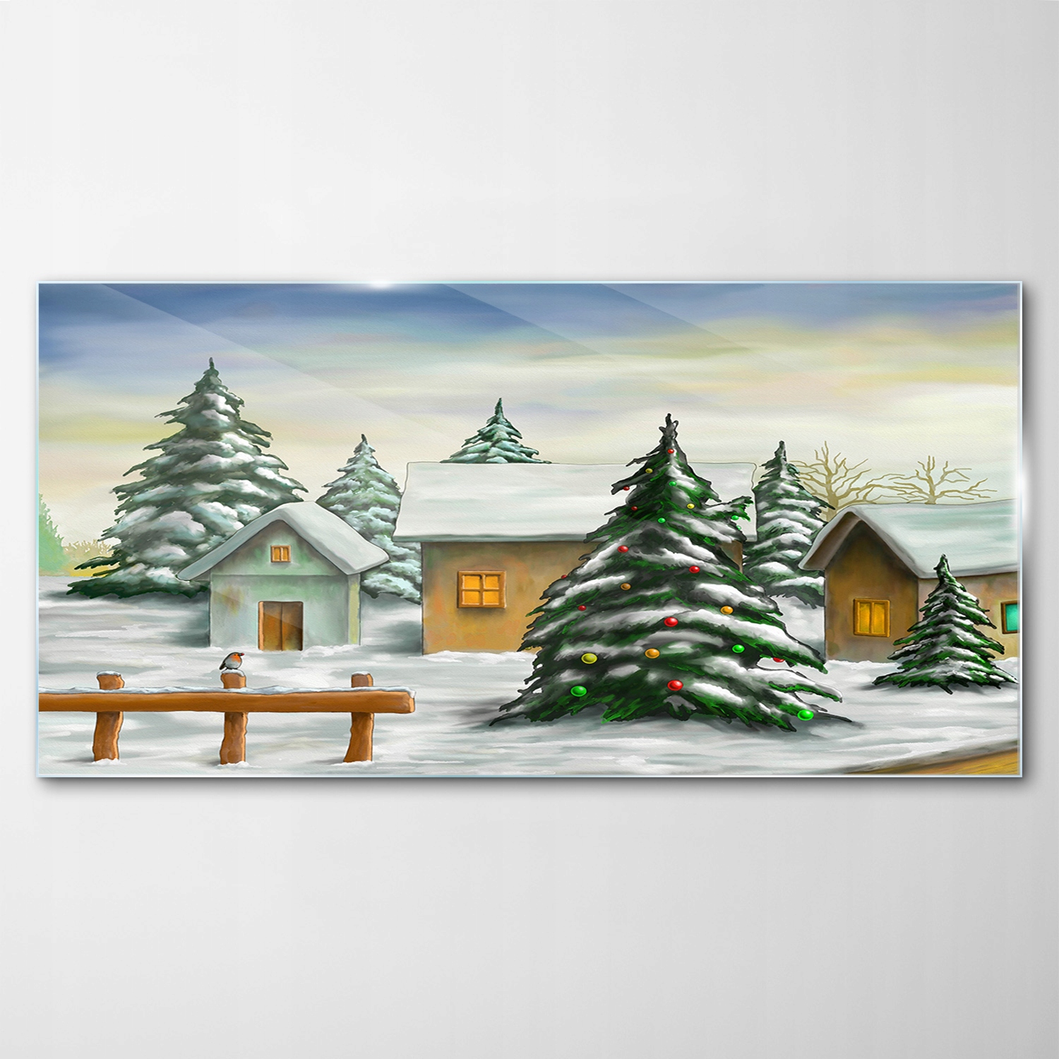 Tvrdený sklenený obraz Dedina Sviatok snehu 100x50