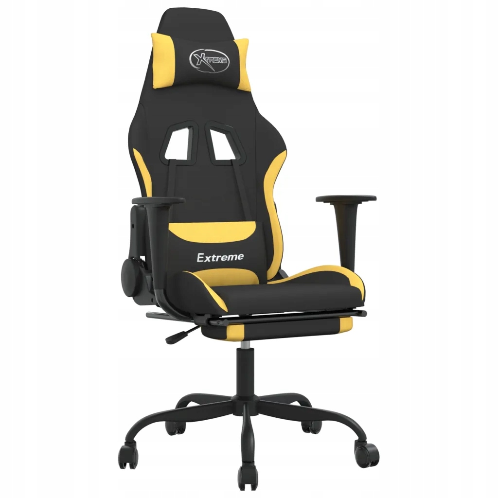 Fotel gamingowy czarno-żółty, 66 x 58 x (120-130) cm, regulowane oparcie